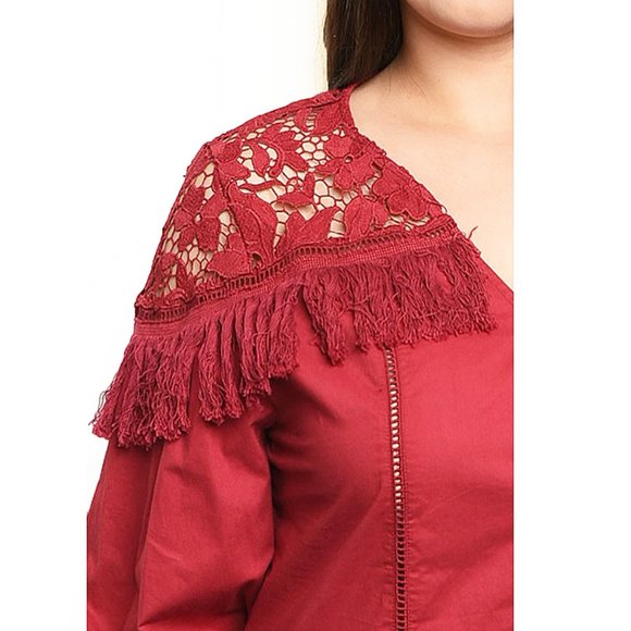 PLUS Western Rodeo Cowgirl Lace Tassel Fringe Top - Picture 4 of 10